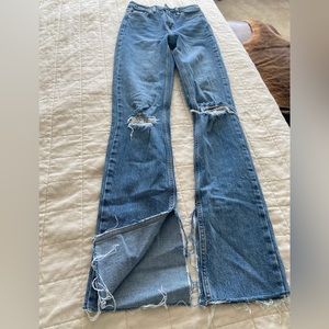 Zara High Waist Flair Split Hem Jean